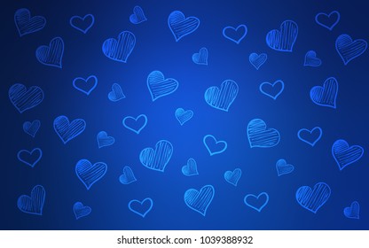 Dark BLUE vector texture with lovely hearts. Hearts on blurred abstract background with colorful gradient. Pattern for carnival, festival romantic leaflets.