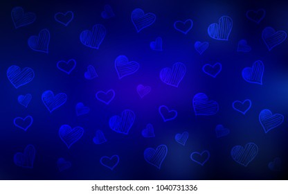 Dark BLUE vector texture with lovely hearts. Beautiful colored illustration with hearts in celebration style. Beautiful design for your business advert of anniversary.