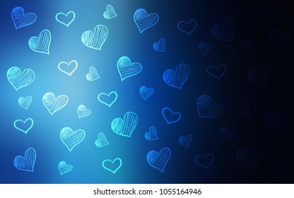 Dark BLUE vector texture with lovely hearts. Blurred decorative design in doodle style with hearts. Pattern for marriage gifts, congratulations.