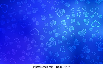 Dark BLUE vector texture with lovely hearts. Decorative shining illustration with hearts on abstract template. Pattern for carnival, festival romantic leaflets.