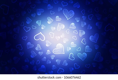Dark BLUE vector texture with lovely hearts. Decorative shining illustration with hearts on abstract template. Pattern for marriage gifts, congratulations.