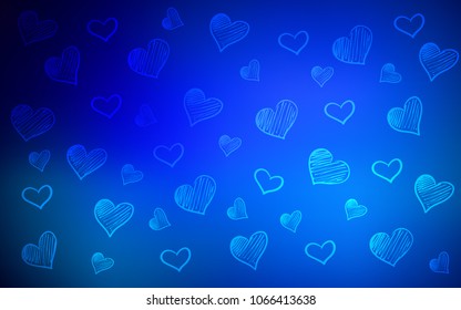 Dark BLUE vector texture with lovely hearts. Glitter abstract illustration with colorful hearts in romantic style. Beautiful design for your business advert of anniversary.