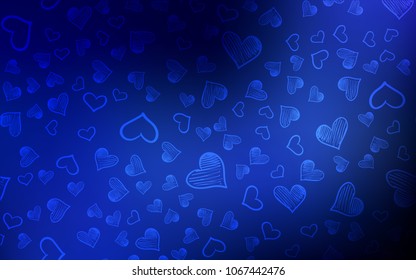 Dark BLUE vector texture with lovely hearts. Illustration with hearts in love concept for valentine's day. Beautiful design for your business advert of anniversary.