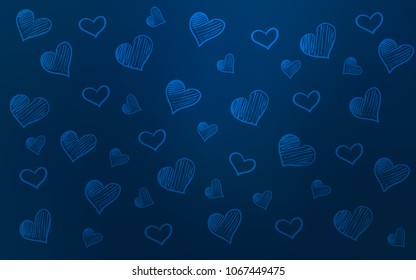 Dark BLUE vector texture with lovely hearts. Glitter abstract illustration with colorful hearts in romantic style. Template for Valentine's greeting postcards.