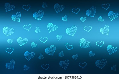 Dark BLUE vector texture with lovely hearts. Decorative shining illustration with hearts on abstract template. Pattern for carnival, festival romantic leaflets.
