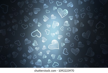Dark BLUE vector texture with lovely hearts. Hearts on blurred abstract background with colorful gradient. Pattern for marriage gifts, congratulations.
