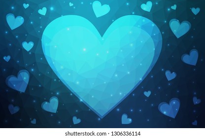 DARK BLUE vector  texture with lovely hearts. Beautiful colored illustration with hearts in celebration style. Design for ad, poster, banner of Valentine Day.