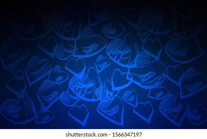 Dark BLUE vector texture with lovely hearts. Hearts on blurred abstract background with colorful gradient. Pattern for marriage gifts, congratulations.