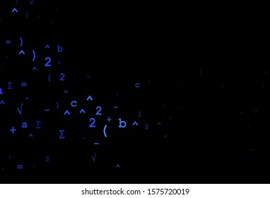 Dark BLUE vector texture with mathematic symbols. Modern geometrical illustration with numerals. Template for cell phone backgrounds.