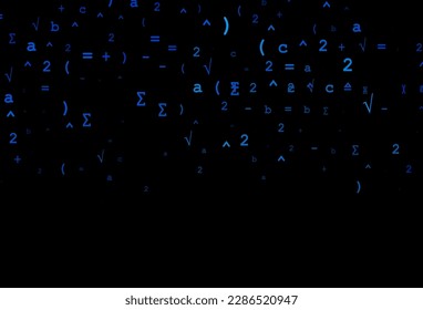 Dark BLUE vector texture with mathematic symbols. Blurred design in simple style with collection of numerals. Pattern for ads, booklets, leaflets of education.