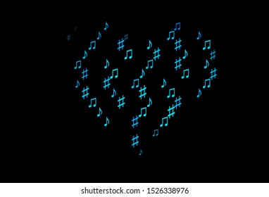 Dark BLUE vector texture with musical notes. Abstract illustration with colorful symbols of melody. Pattern for websites of musitians.