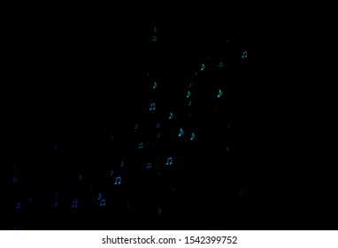 Dark BLUE vector texture with musical notes. Abstract illustration with colorful symbols of melody. Pattern for websites of musitians.