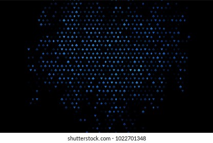 Dark BLUE vector texture with playing cards. Colored illustration with hearts, spades, clubs, diamonds. Design for ad, poster, banner of gambling websites.