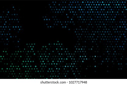 Dark BLUE vector texture with playing cards. Colorful gradient with signs of hearts, spades, clubs, diamonds. Template for business cards of casinos.