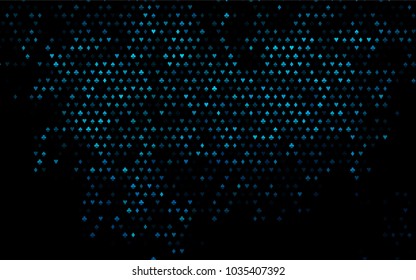 Dark BLUE vector texture with playing cards. Colorful gradient with signs of hearts, spades, clubs, diamonds. Pattern for booklets, leaflets of gambling houses.