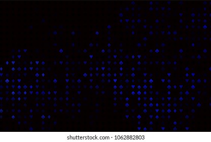 Dark BLUE vector texture with playing cards. Illustration with set of hearts, spades, clubs, diamonds. Design for ad, poster, banner of gambling websites.