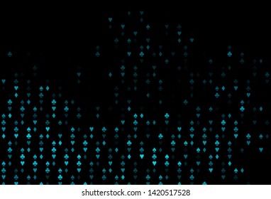 Dark BLUE vector texture with playing cards. Colorful gradient with signs of hearts, spades, clubs, diamonds. Pattern for leaflets of poker games, events.