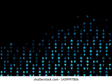Dark BLUE vector texture with playing cards. Colored illustration with hearts, spades, clubs, diamonds. Smart design for your business advert of casinos.