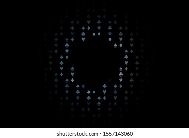 Dark BLUE vector texture with playing cards. Shining illustration with hearts, spades, clubs, diamonds. Pattern for ads of parties, events in Vegas.