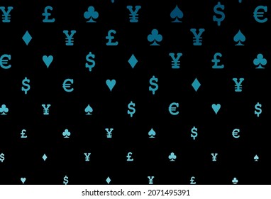 Dark blue vector texture with playing cards. Shining illustration with hearts, spades, clubs, diamonds. Pattern for booklets, leaflets of gambling houses.