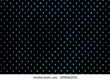 Dark blue vector texture with playing cards. Illustration with set of hearts, spades, clubs, diamonds. Smart design for your business advert of casinos.