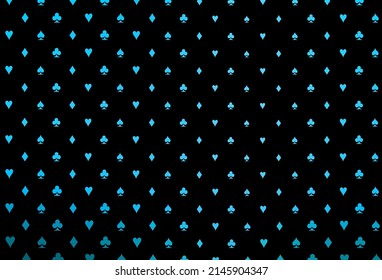 Dark blue vector texture with playing cards. Blurred decorative design of hearts, spades, clubs, diamonds. Design for ad, poster, banner of gambling websites.