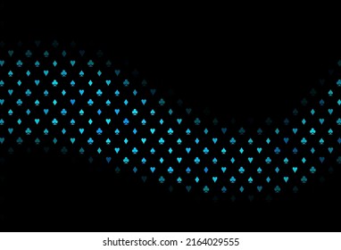 Dark blue vector texture with playing cards. Blurred decorative design of hearts, spades, clubs, diamonds. Pattern for booklets, leaflets of gambling houses.