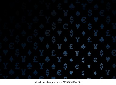 Dark blue vector texture with playing cards. Shining illustration with hearts, spades, clubs, diamonds. Pattern for ads of parties, events in Vegas.