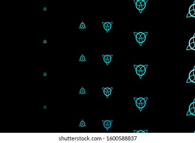 Dark BLUE vector texture with religion symbols. Colorful vintage illustration with gradient alchemy shapes. Simple design for occult depiction.