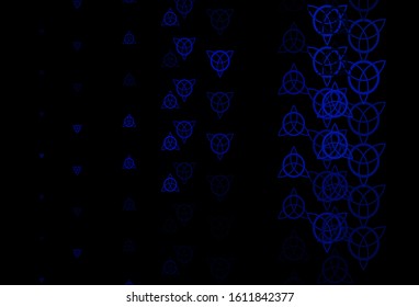 Dark BLUE vector texture with religion symbols. Colorful mystic symbols with a gradient in ancient style. Simple base for your occult design.
