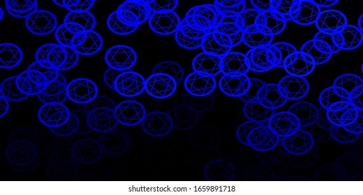 Dark BLUE vector texture with religion symbols. Colorful mystic symbols with a gradient in ancient style. Simple base for your occult design.