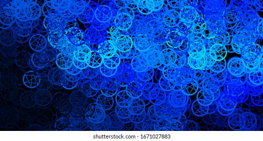Dark BLUE vector texture with religion symbols. Colorful vintage illustration with gradient alchemy shapes. Design for magic, spiritual events.