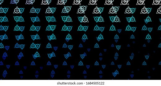 Dark BLUE vector texture with religion symbols. Retro design in abstract style with witchcraft forms. Design for magic, spiritual events.
