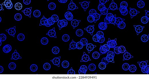 Dark BLUE vector texture with religion symbols. Illustration with magical signs of spiritual power. Best design halloween events.