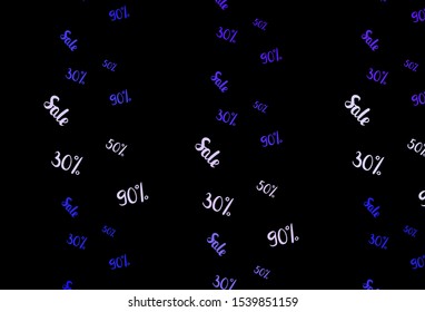 Dark BLUE vector texture with selling prices 30, 50, 90 %. Colored words of sales with gradient on white background. Template for season sales, shopping ads.