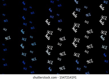 Dark BLUE vector texture with selling prices 30, 50, 90 %. Shining colorful illustration with isolated selling prices. Pattern for ads, posters, banners of sales.