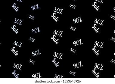 Dark BLUE vector texture with selling prices 30, 50, 90 %. Colored words of sales with gradient on white background. Pattern for ads, posters, banners of sales.