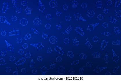 Dark BLUE vector texture with sweets, candies. Illustration with set of sweet food in doodle style. Pattern for ad, booklets, leaflets of restaurants.