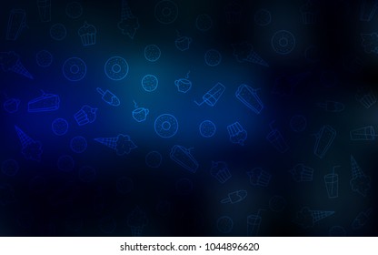 Dark BLUE vector texture with sweets, candies. Beautiful colored illustration with candies in doodle style. Pattern for menu of cafes and restaurants.