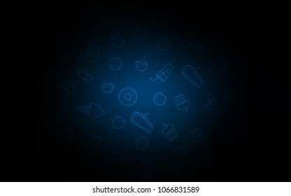 Dark BLUE vector texture with sweets, candies. Illustration with set of sweet food in doodle style. Doodle design for your business advert of cafes.