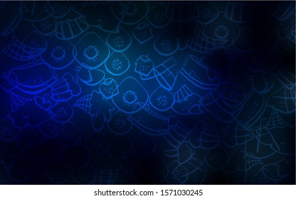 Dark BLUE vector texture with sweets, candies. Beautiful colored illustration with candies in doodle style. Pattern for menu of cafes and restaurants.