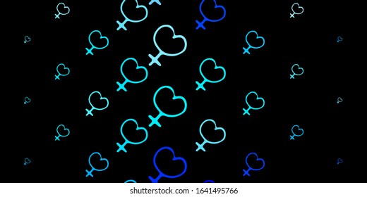 Dark BLUE vector texture with women's rights symbols. Colorful illustration with gradient feminism shapes. Best design to show the power of women.