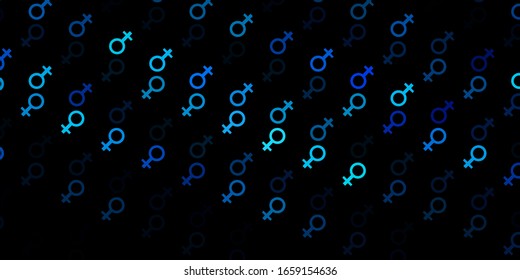 Dark BLUE vector texture with women's rights symbols. Colorful illustration with gradient feminism shapes. Simple design for your web site.