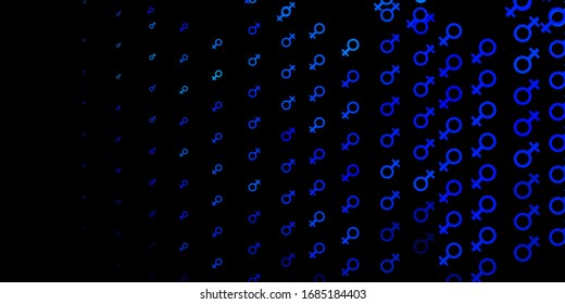 Dark BLUE vector texture with women's rights symbols. Colorful feminism symbols with a gradient in modern style. Best design to show the power of women.