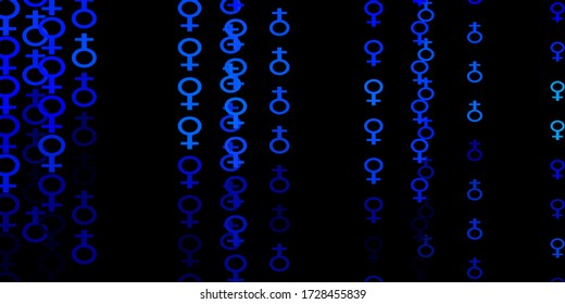 Textura vector azul oscuro con símbolos de derechos de la mujer. Símbolos feministas coloridos con un gradiente en estilo moderno. Mejor diseño para mostrar el poder de las mujeres.