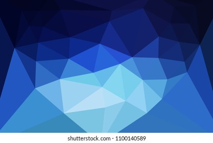 Dark BLUE vector triangle mosaic cover with a heart in a centre. Polygonal abstract illustration with gradient. Brand new design for your business.