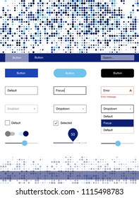 Dark BLUE vector ui kit with dots. Web ui kit with abstract gradient circles in its header. This sample is for your landing page.