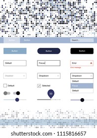 Dark BLUE vector ui kit with dots. Colorful ui/ux kit with header consisted of spheres. Simple colorful design for websites.
