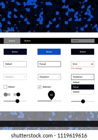Dark BLUE vector ui kit with dots. Beautiful ui ux kit with colorful dots in its header. This sample is for your website.