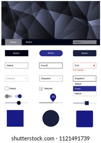 Dark BLUE vector ui kit in polygonal style. Decorative ui kit design in abstract style with colorful crystals. Beautiful layout for websites, landing pages.